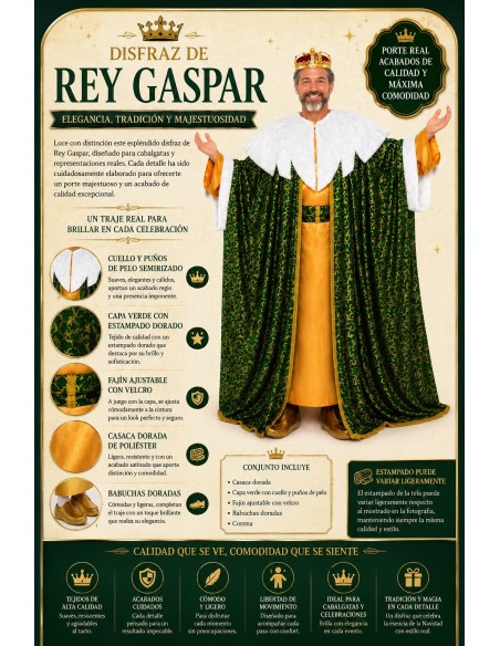 Costume da Re Gaspare Taglia L Nuovo | Costumi per Adulti Il Re del Carnevale